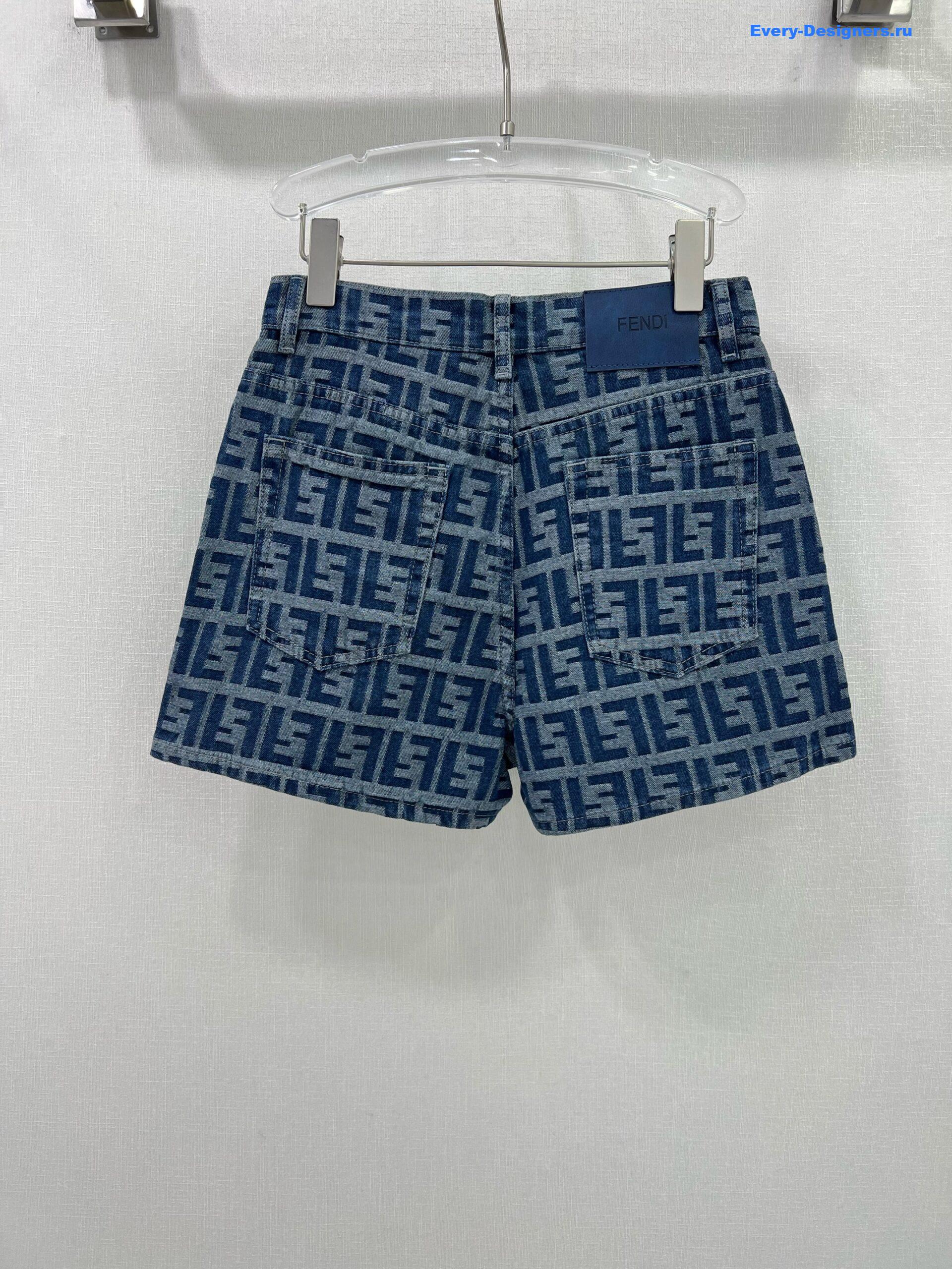 F**di ff motif denim shorts in blue