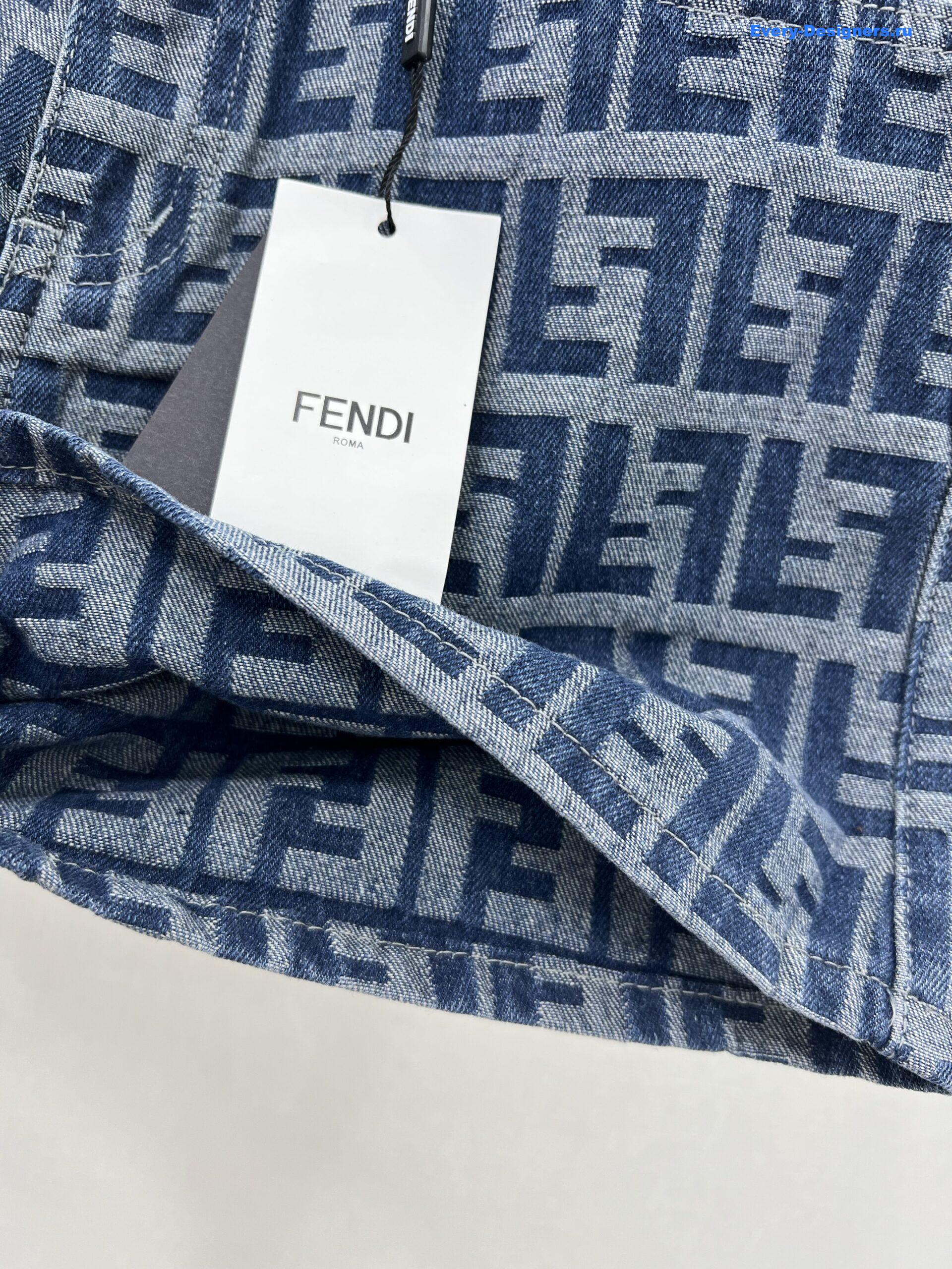 F**di ff motif denim shorts in blue