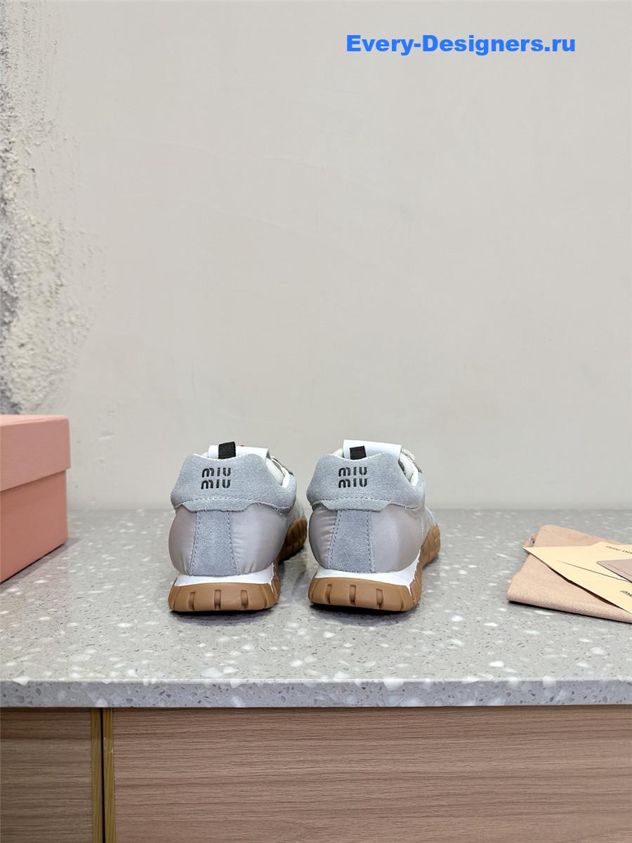 Miu Miu Ivory Tyre Technical Fabric Suede Sneakers