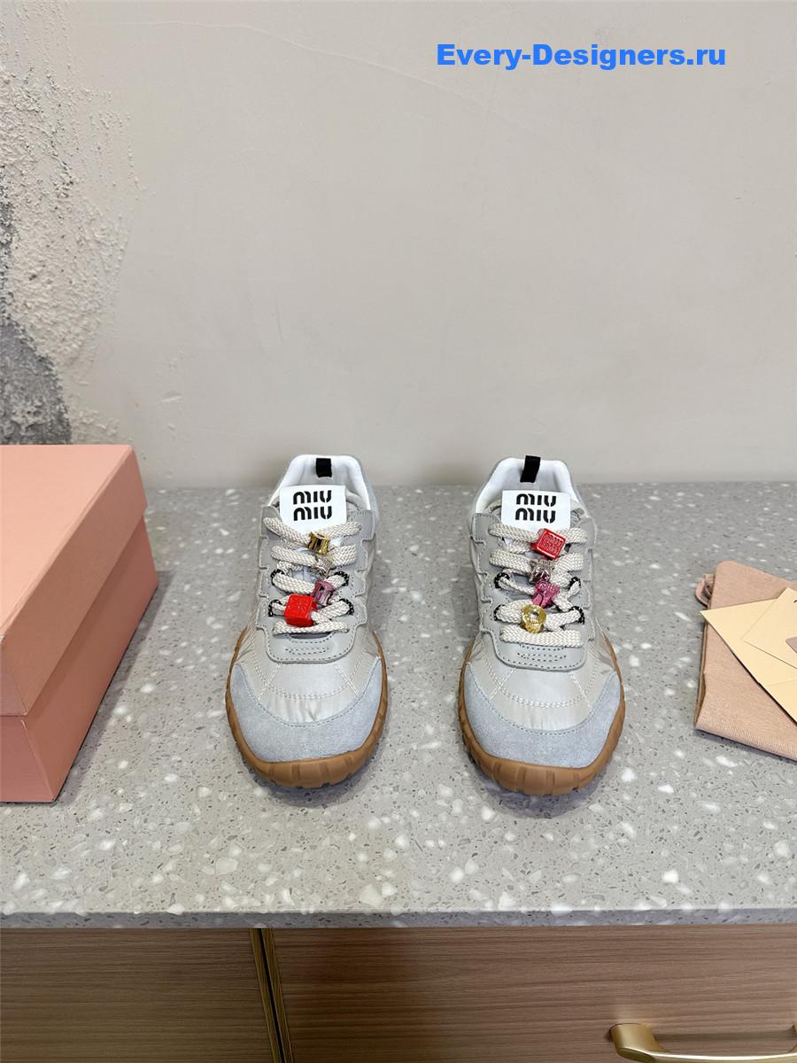 Miu Miu Ivory Tyre Technical Fabric Suede Sneakers