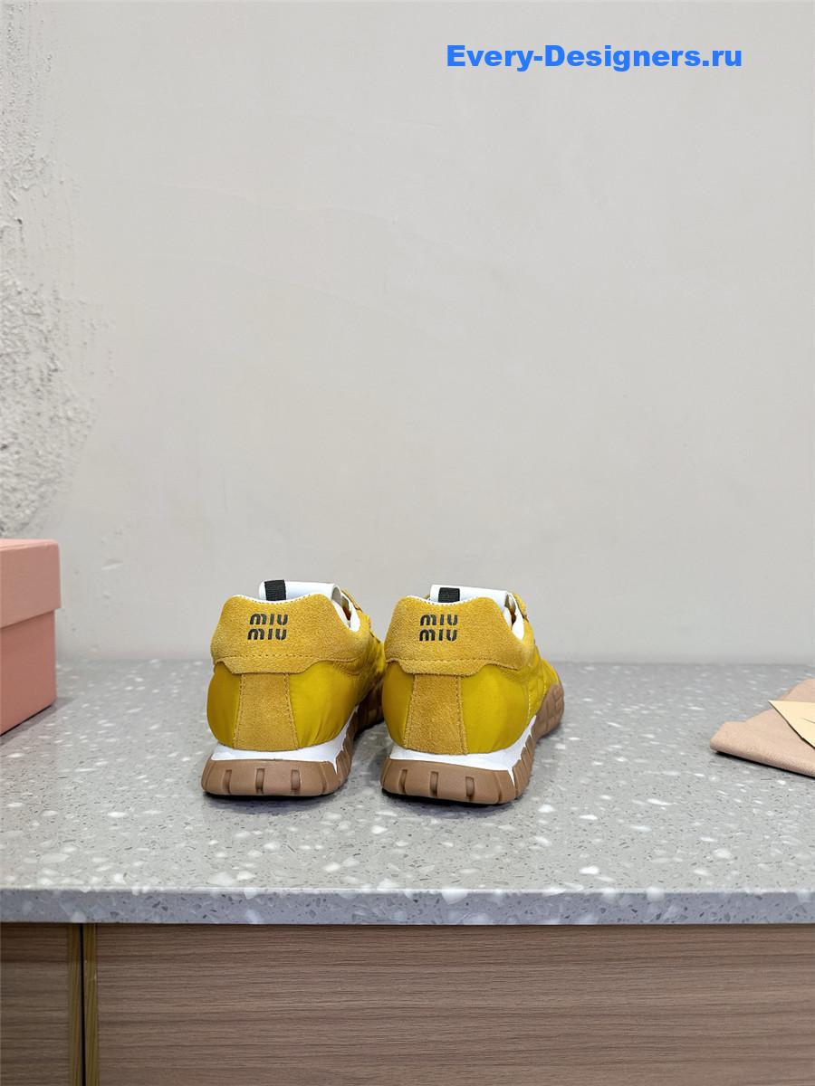 Miu Miu Ivory Tyre Technical Fabric Suede Sneakers Yellow