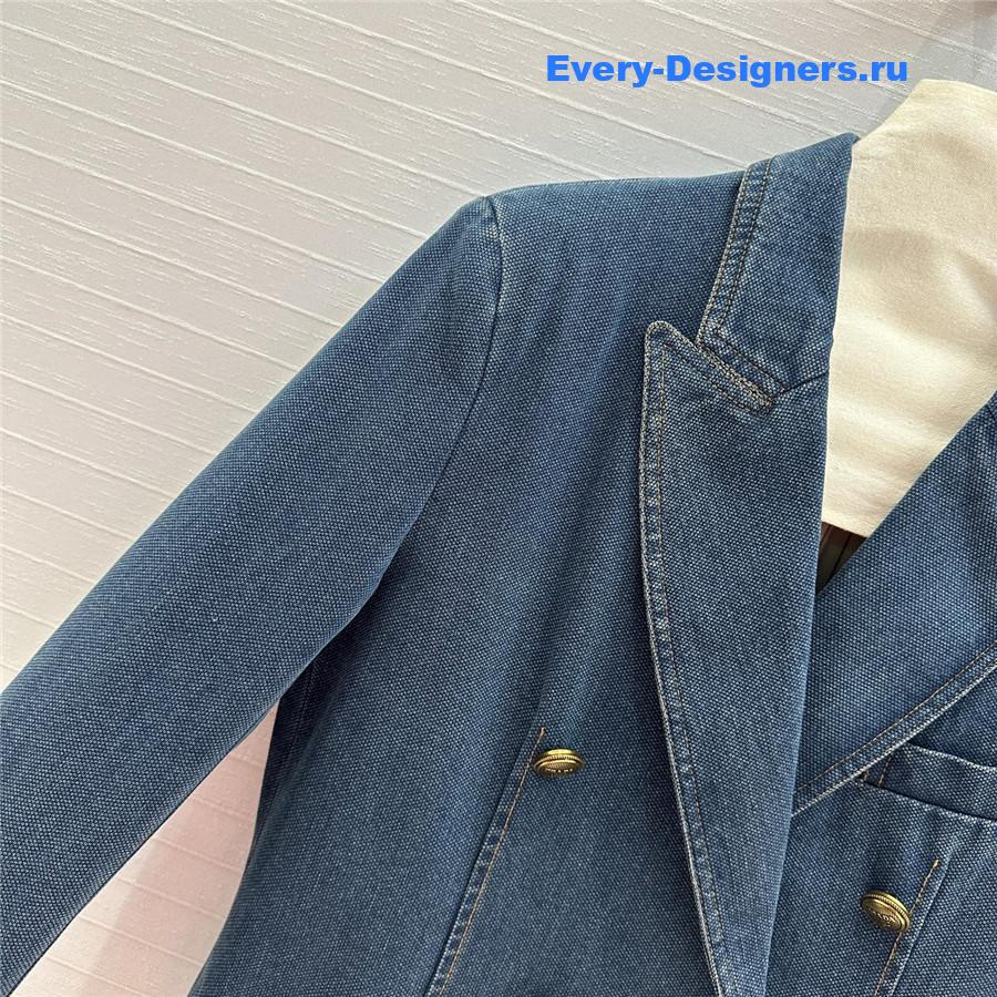 Pra*a blue double-breasted denim blazer