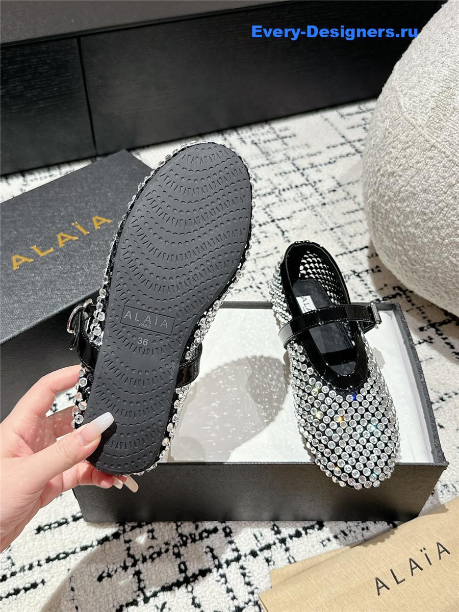 Alaia Square Toe Rhinestone Ballet Flats