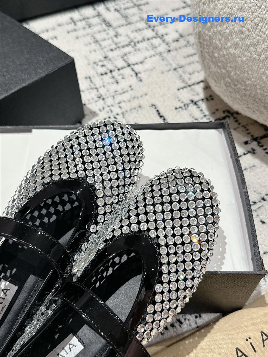 Alaia Square Toe Rhinestone Ballet Flats