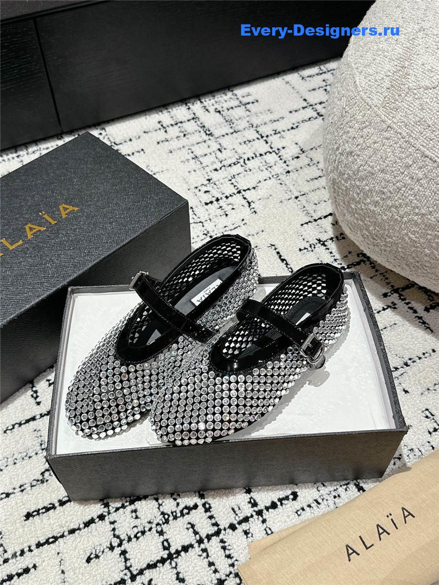 Alaia Square Toe Rhinestone Ballet Flats