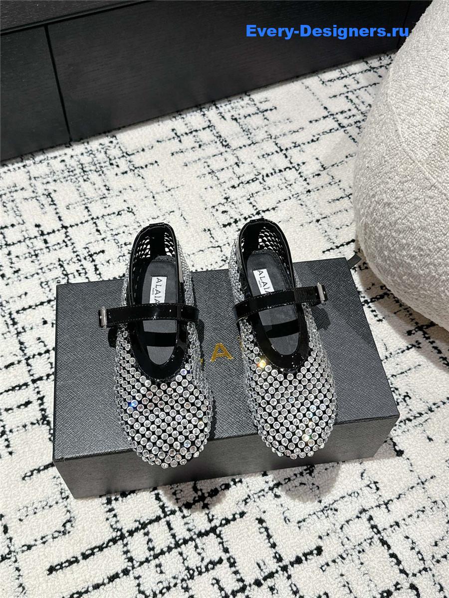 Alaia Square Toe Rhinestone Ballet Flats