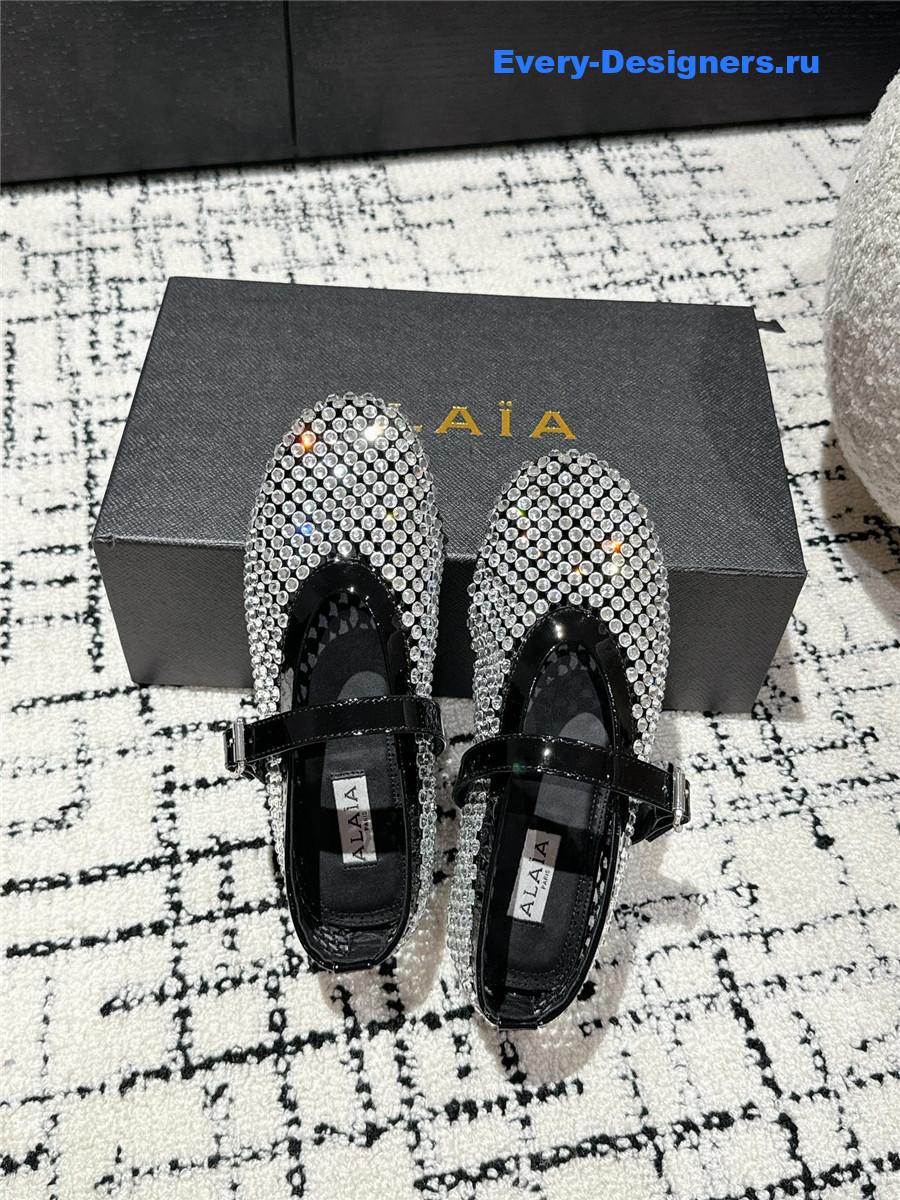 Alaia Square Toe Rhinestone Ballet Flats