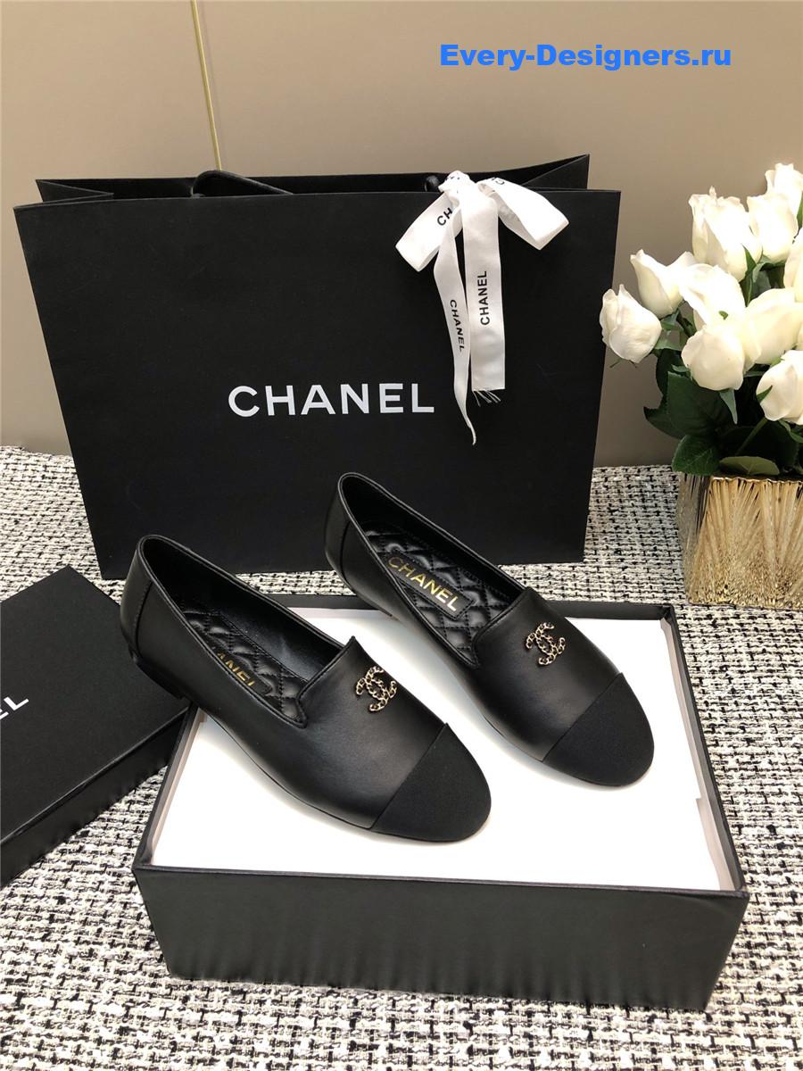 Ch**el black silk lambskin cc logo flat loafers