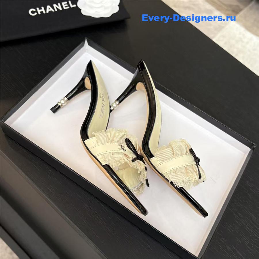 Ch**el frill bow logo heels
