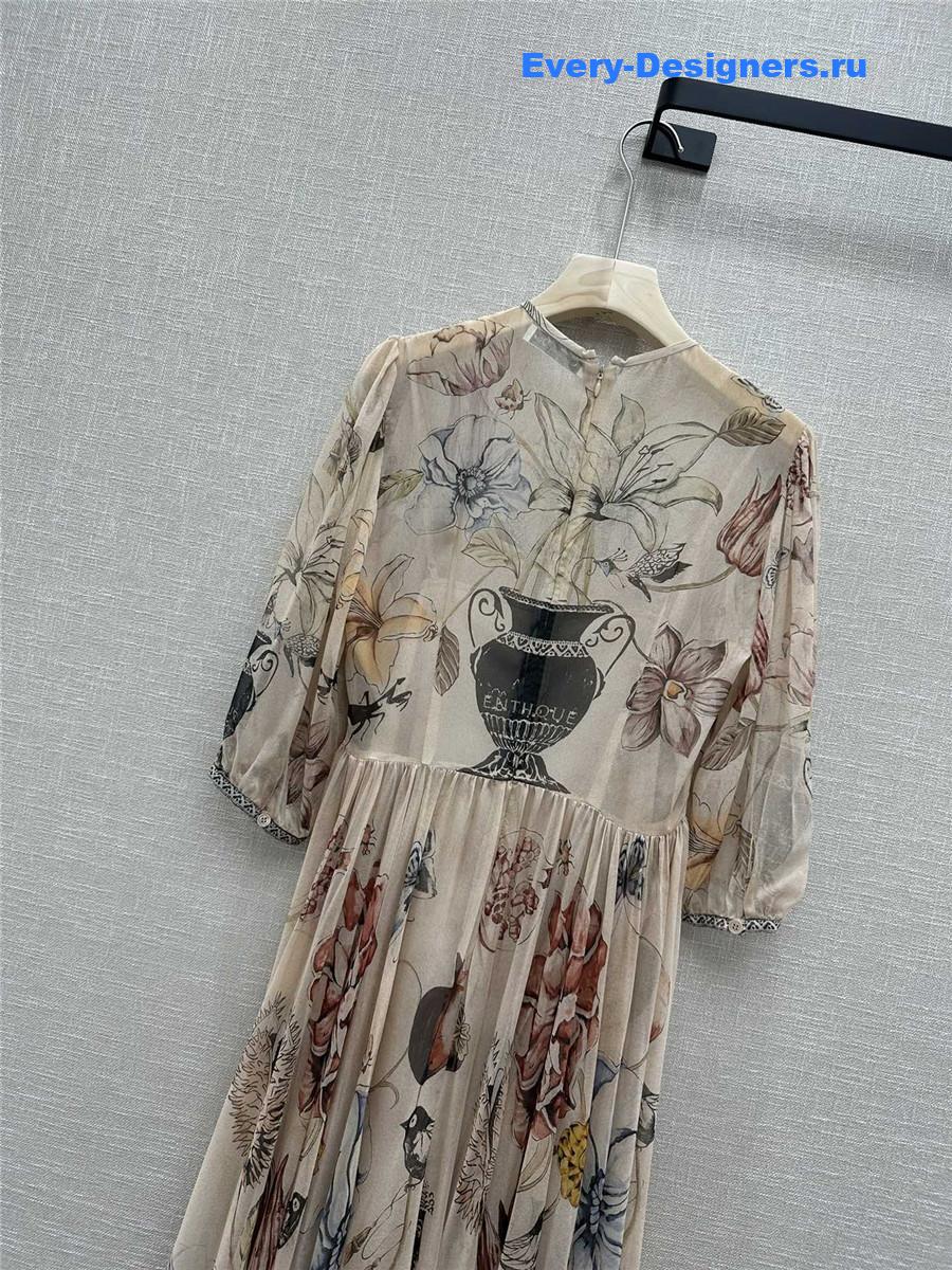 D10r long vase print silk dress