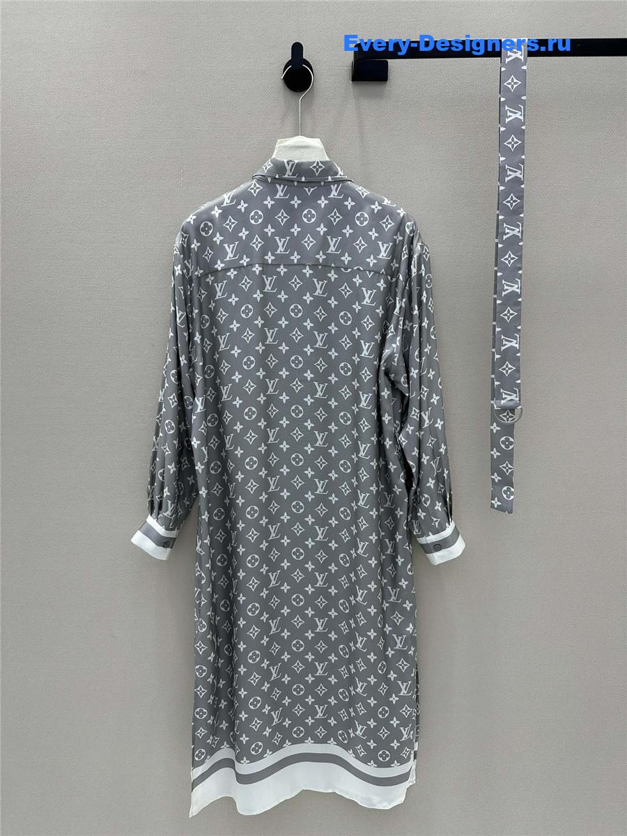 l0vis Vvtt0n lv monogram print silk shirt dress
