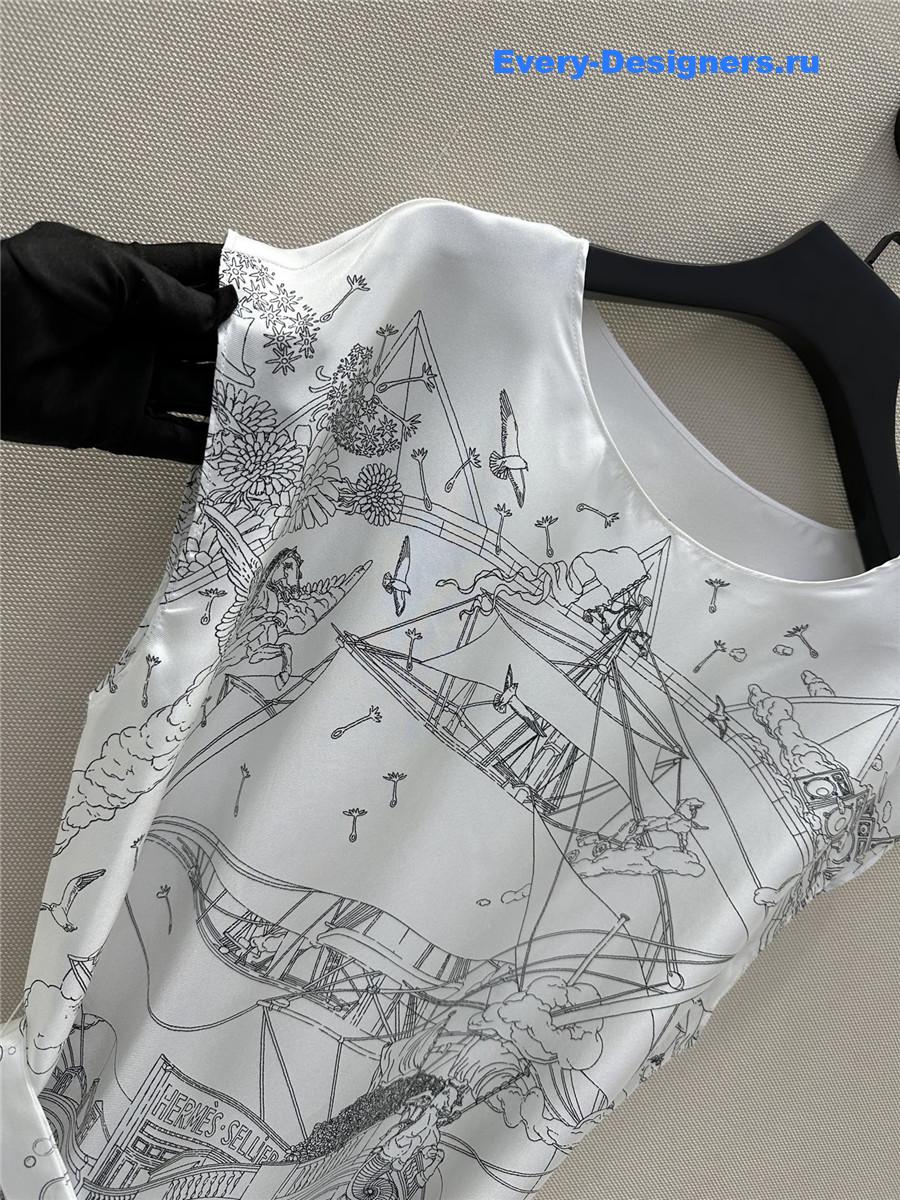 H**me5 printed silk twill dress white