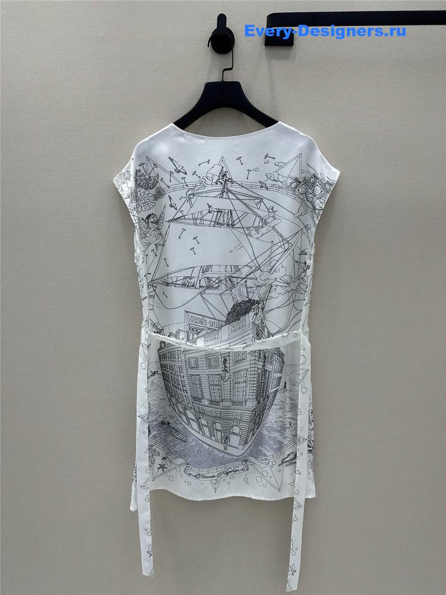 H**me5 printed silk twill dress white