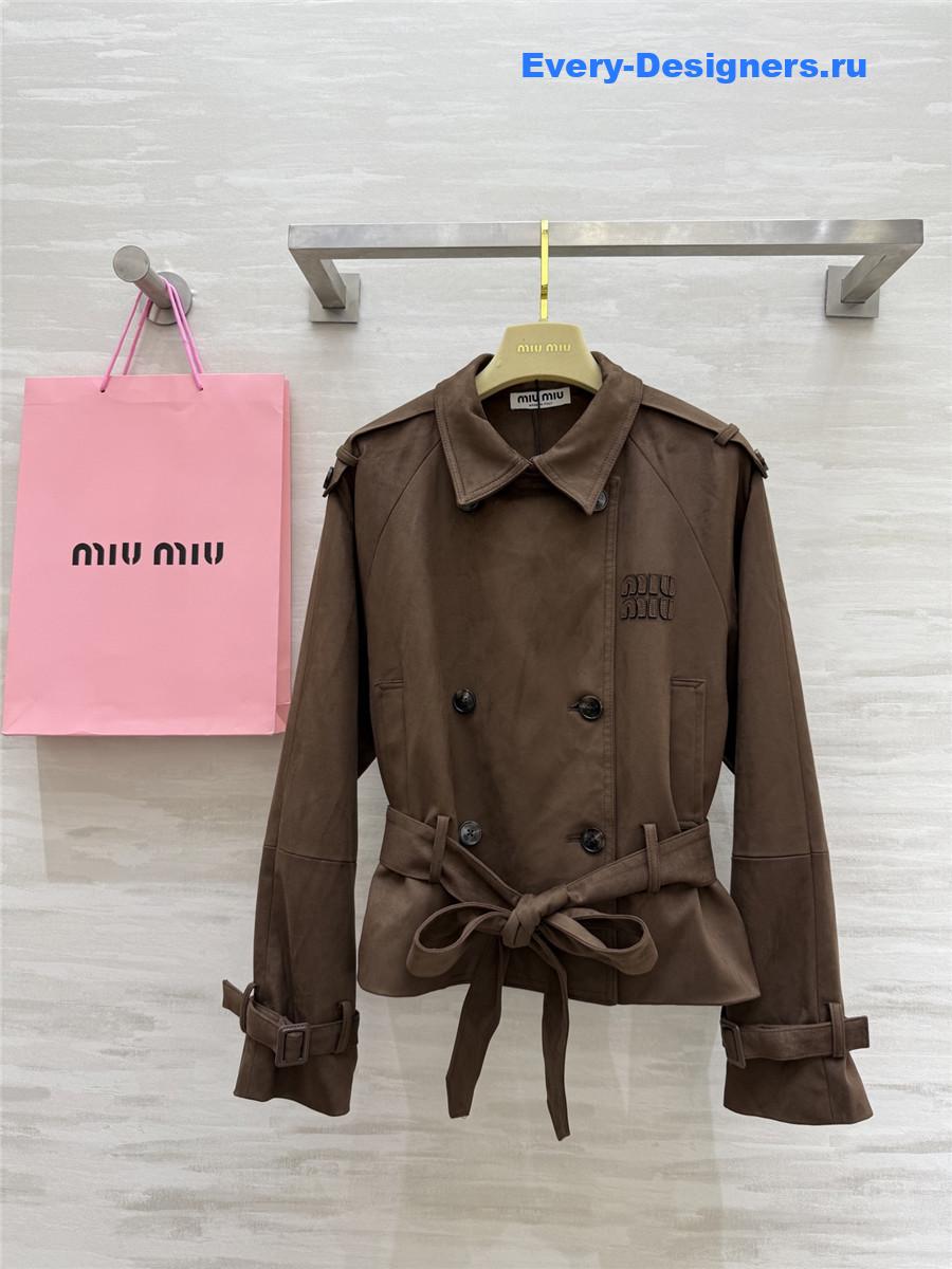 Miu Miu Suede Lapel Short Coat in Brown