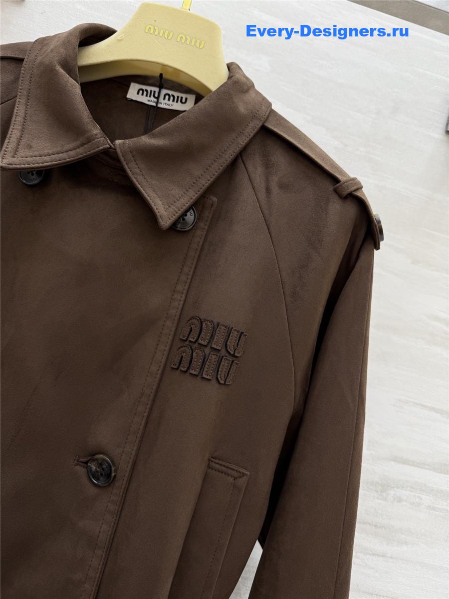 Miu Miu Suede Lapel Short Coat in Brown