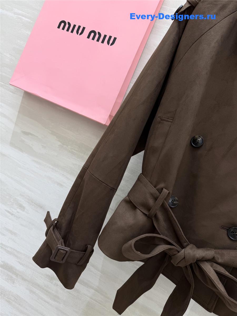 Miu Miu Suede Lapel Short Coat in Brown