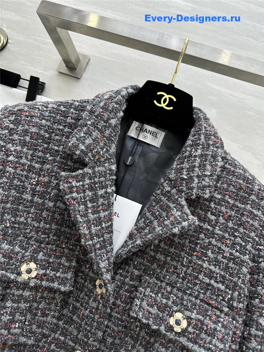 Ch**el colorful tweed lapel jacket with belt