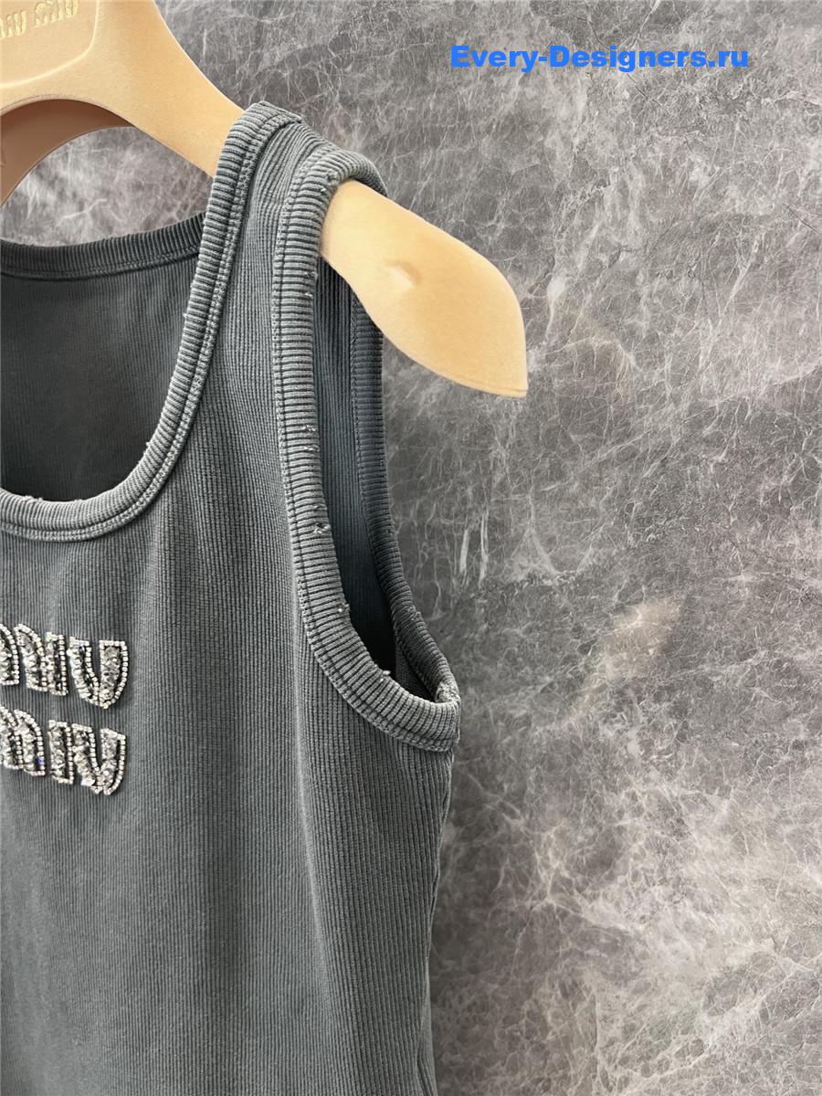 Miu Miu Rhinestone Beaded Logo Vest