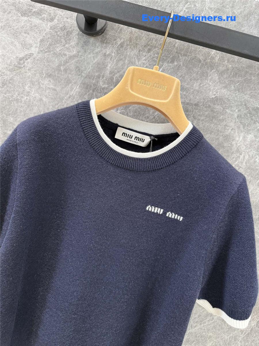 Miu Miu Logo Cashmere Knit Short-Sleeved Top