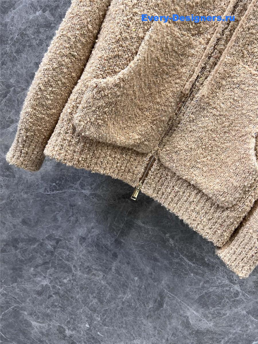 Miu Miu Brown Hooded Wool Knitted Jacket