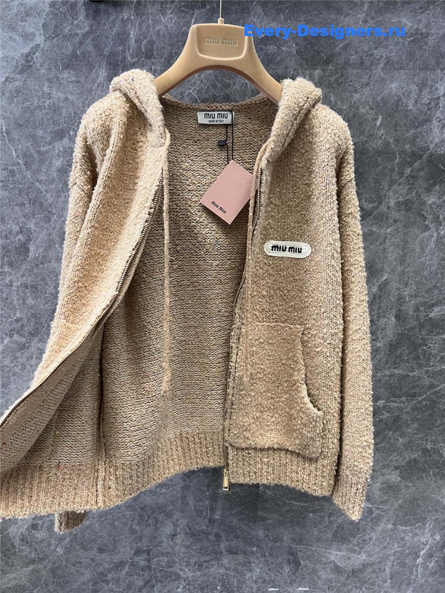 Miu Miu Brown Hooded Wool Knitted Jacket