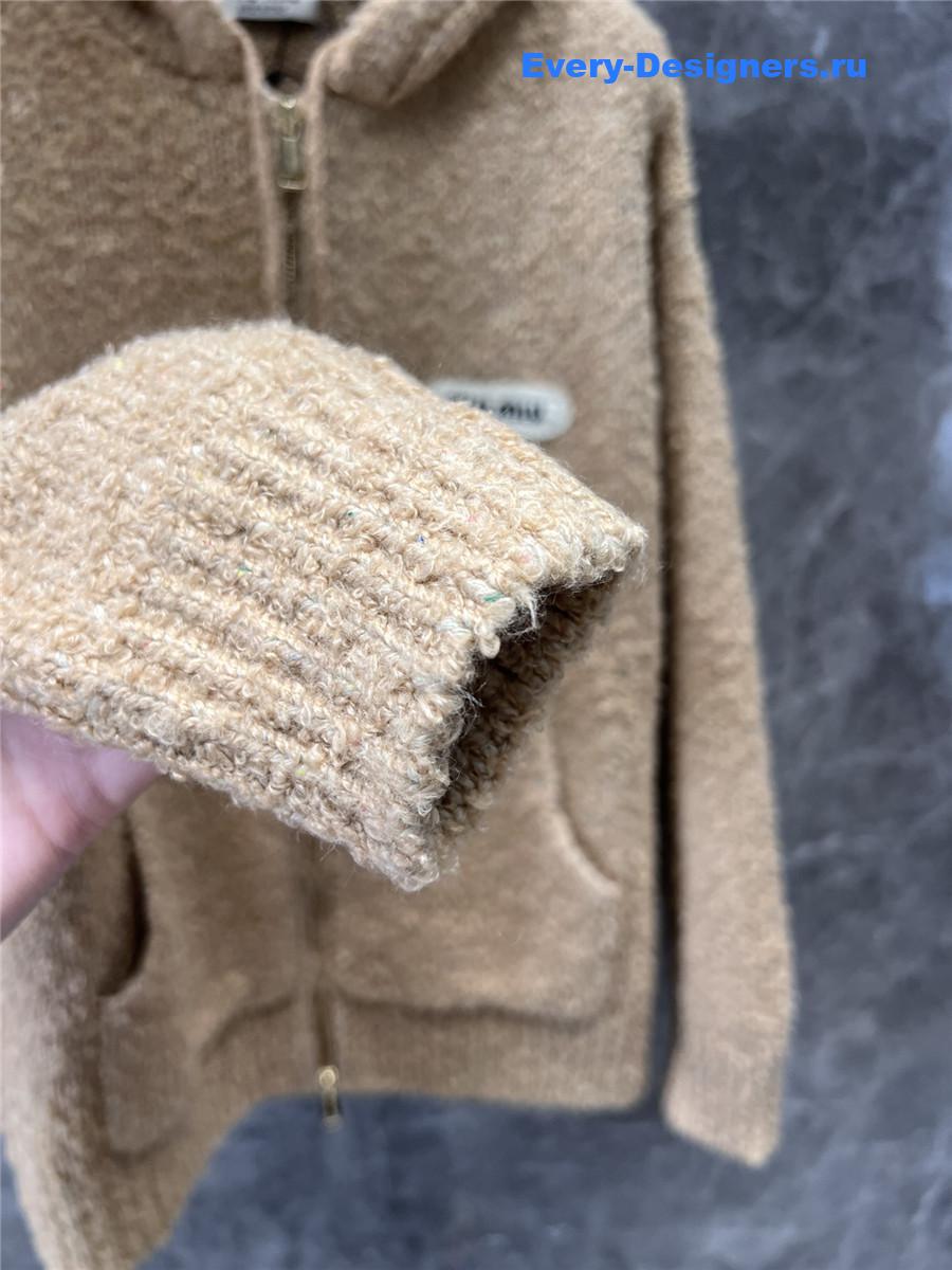 Miu Miu Brown Hooded Wool Knitted Jacket