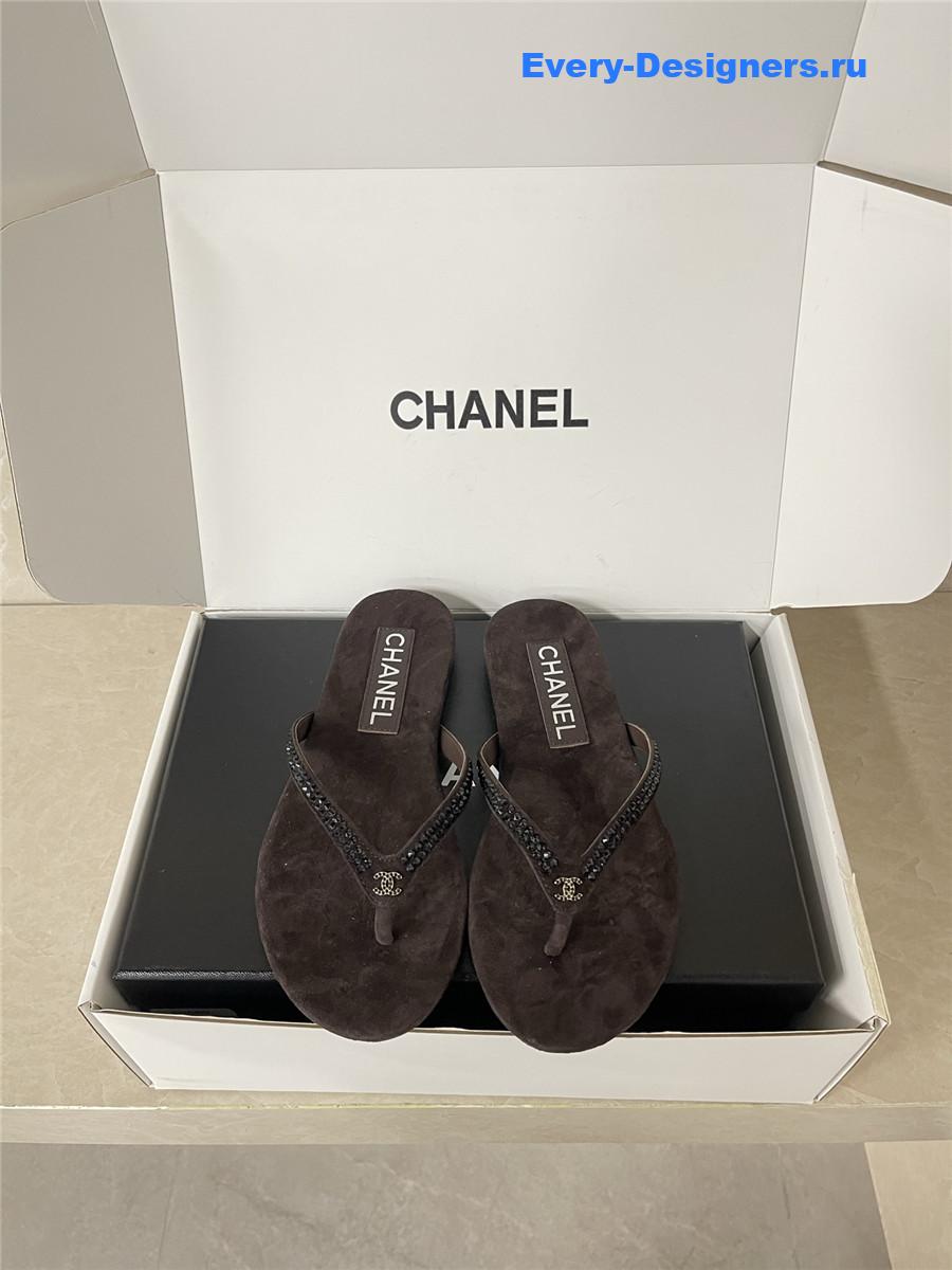 Ch**el brown suede flip flops