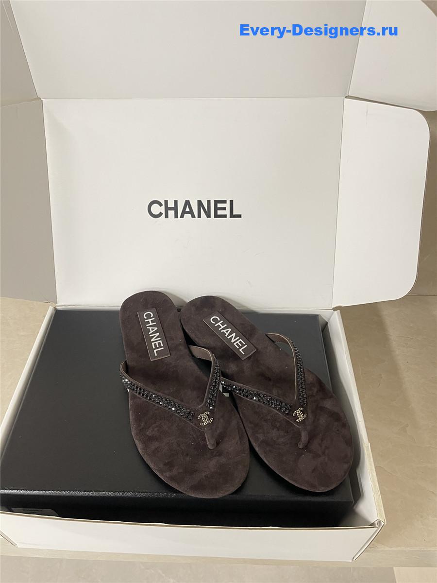 Ch**el brown suede flip flops