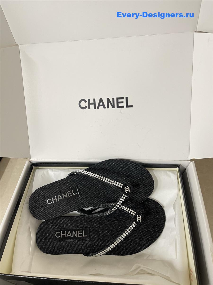 Ch**el black suede flip flops