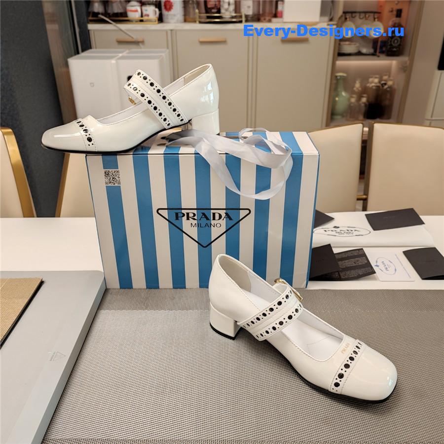 Pra*a 35mm leather mary jane pumps in white