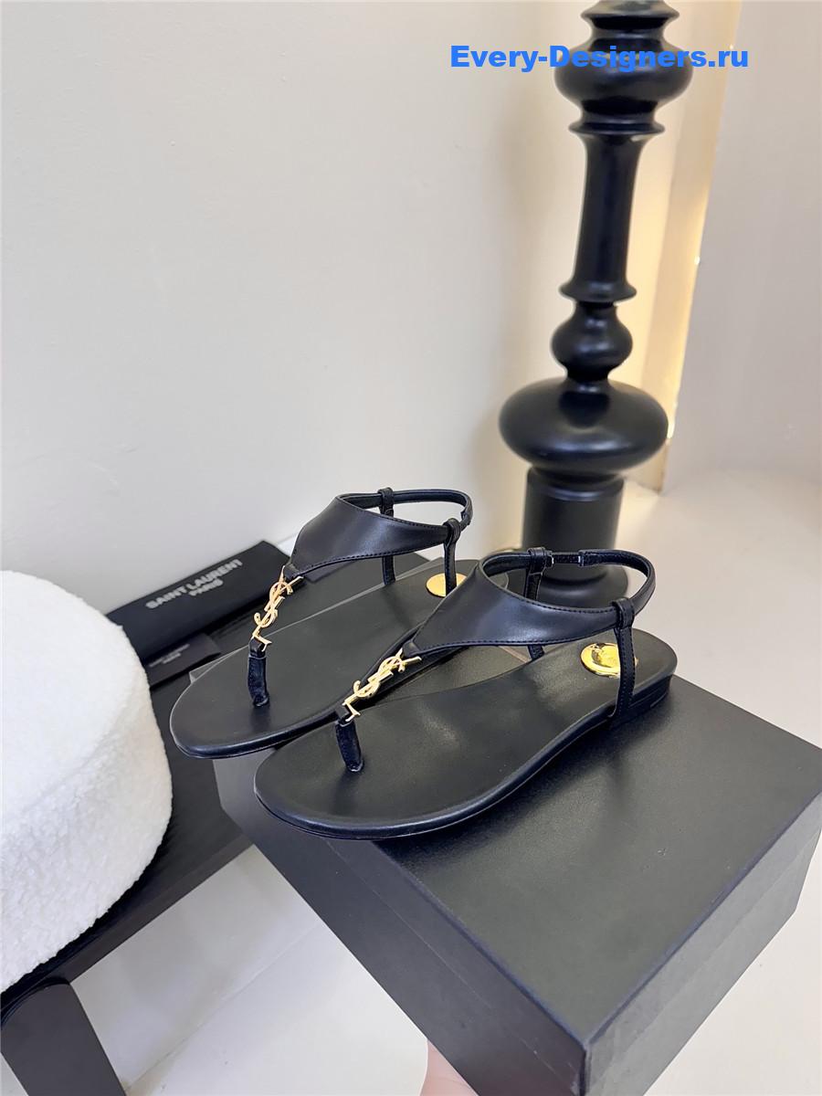 Sa1nt Lau*nt cassandra logo-strap flat sandals black