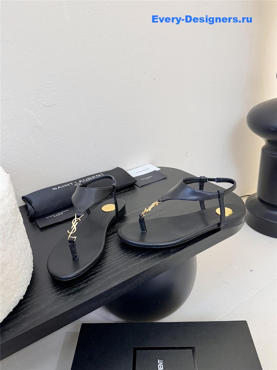 Sa1nt Lau*nt cassandra logo-strap flat sandals black