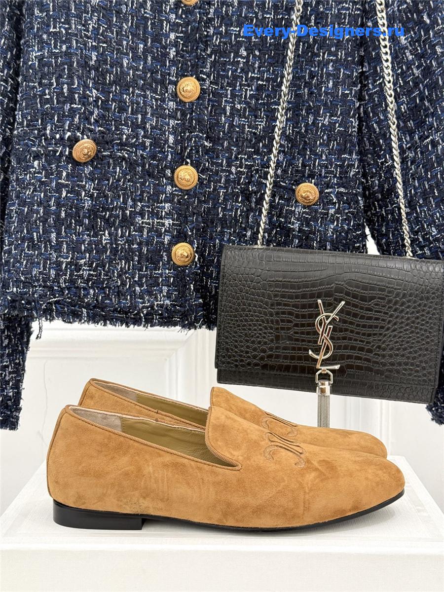 Ce1i*e logo-embroidered suede loafers in brown