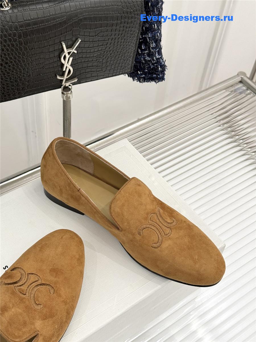 Ce1i*e logo-embroidered suede loafers in brown