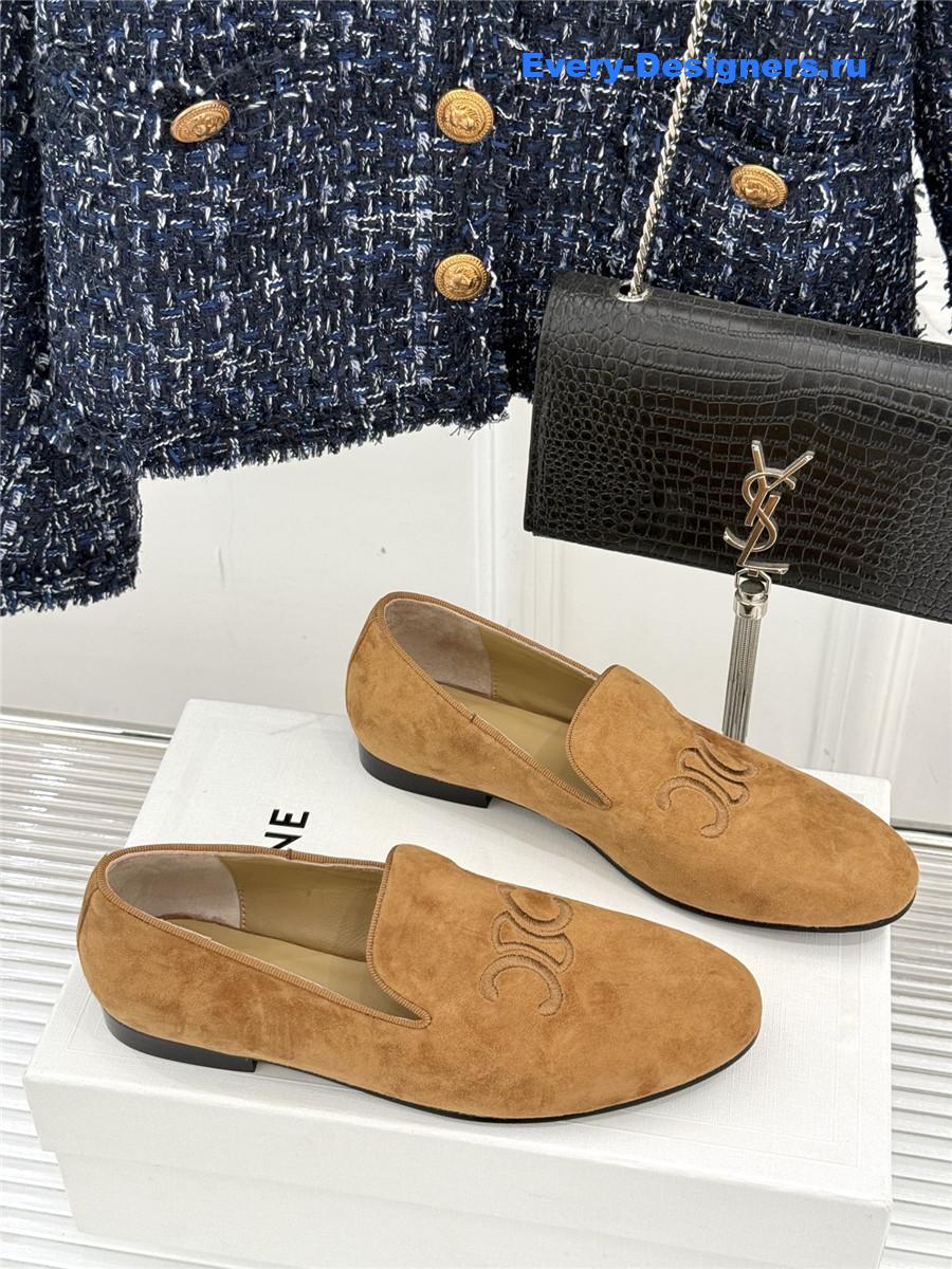 Ce1i*e logo-embroidered suede loafers in brown