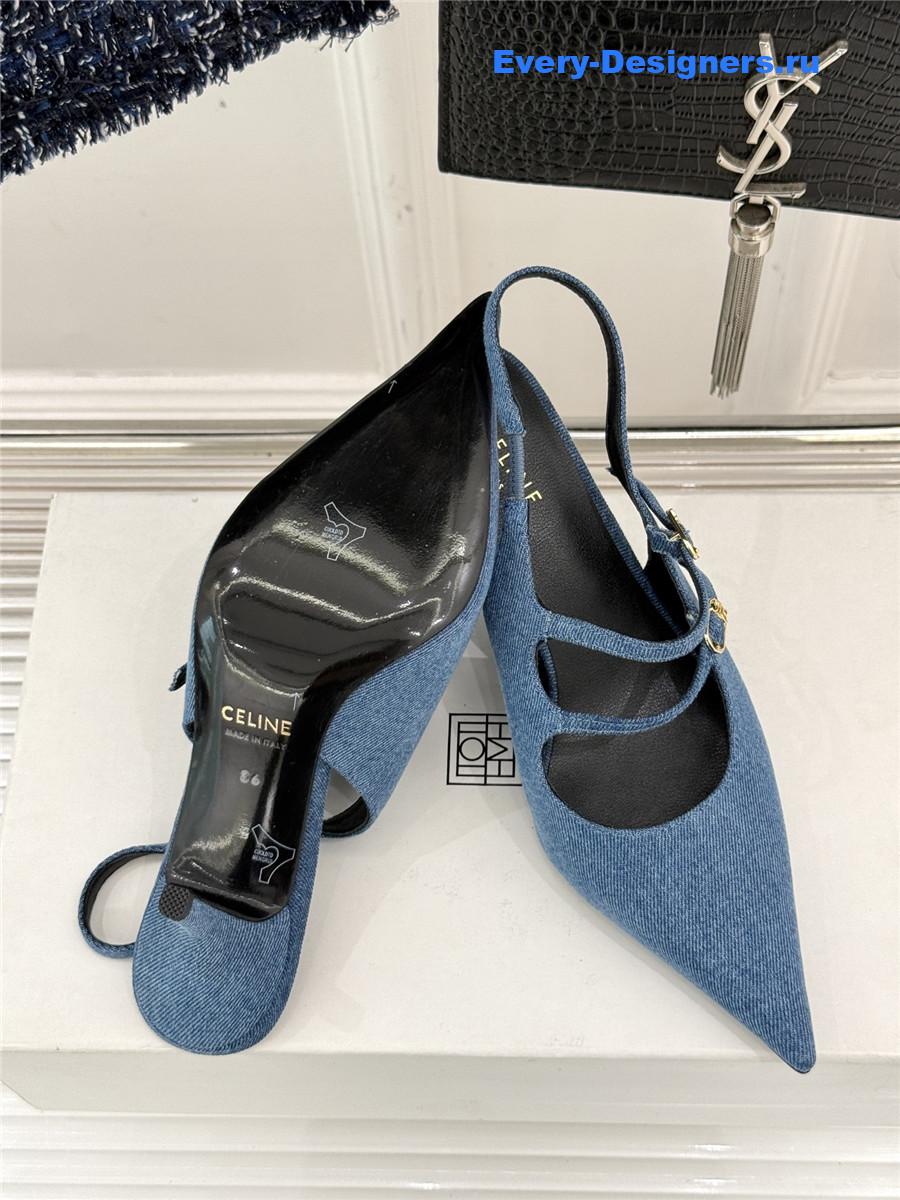 Ce1i*e denim leather slingback pumps