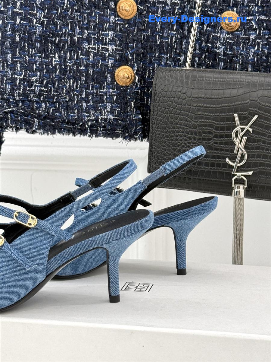 Ce1i*e denim leather slingback pumps
