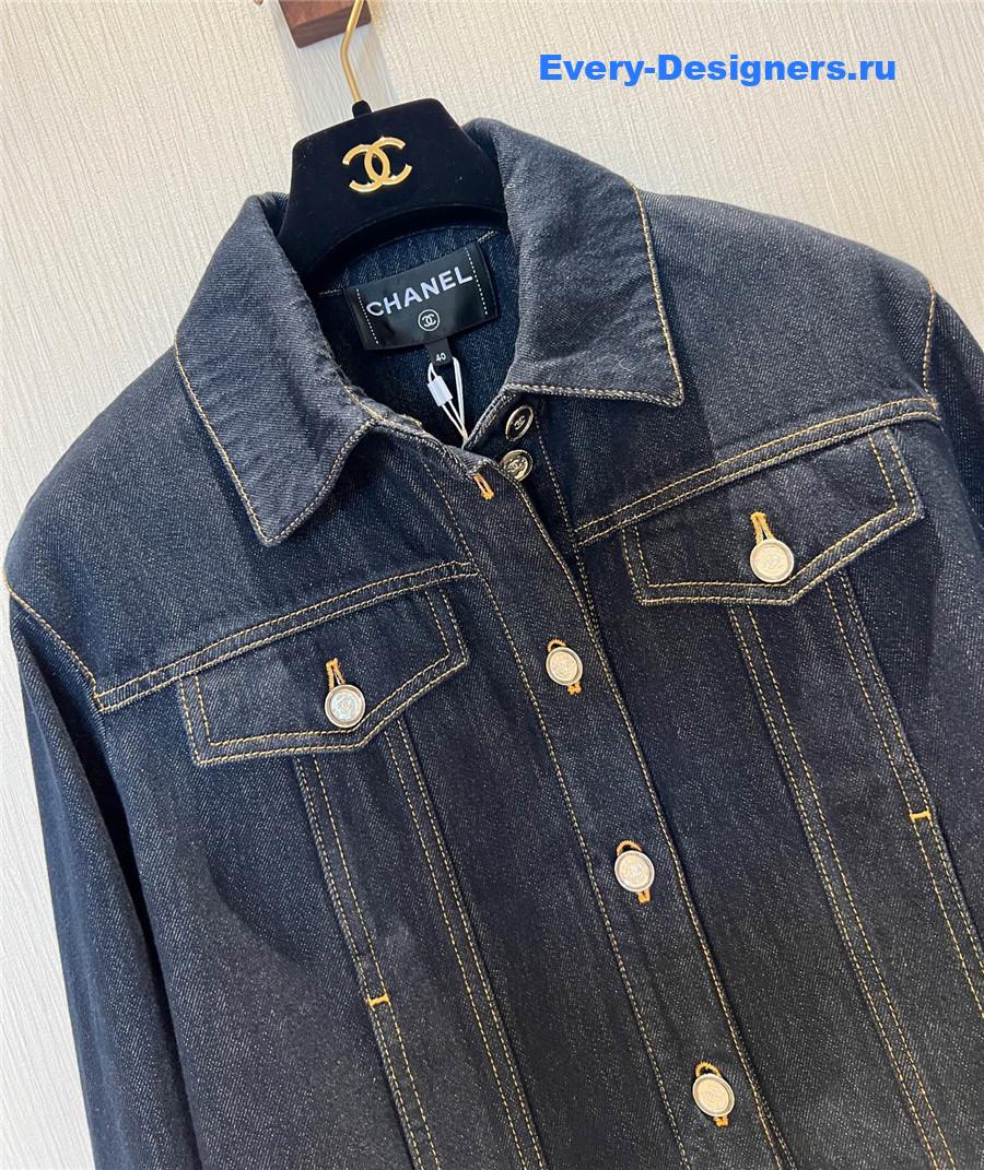 Ch**el dark blue washed denim jumpsuit set