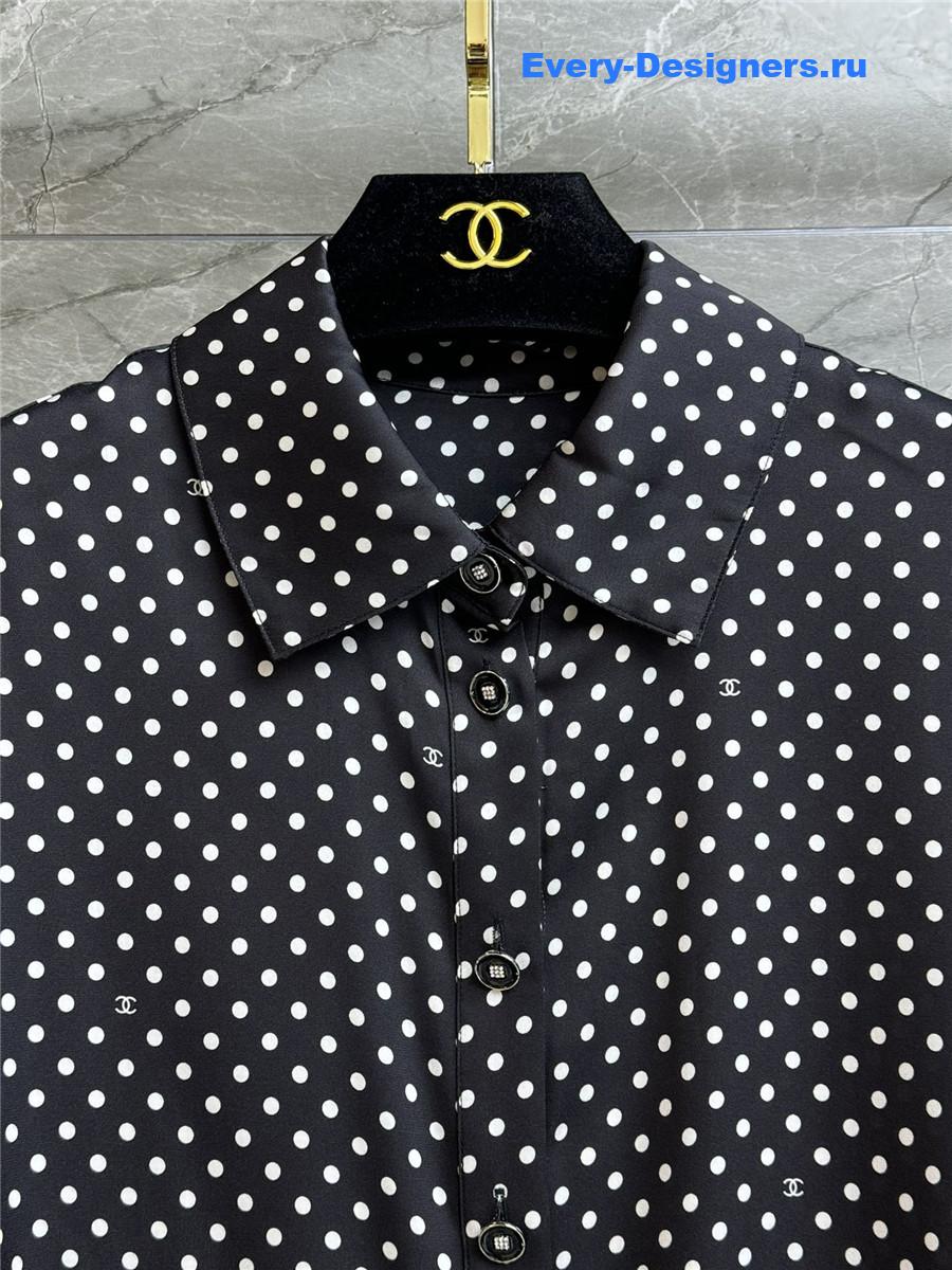 Ch**el black white polka dot silk shirt