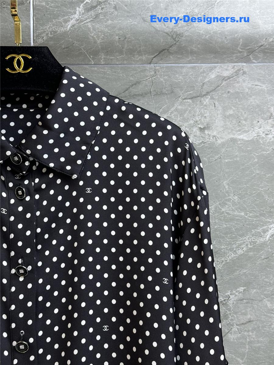 Ch**el black white polka dot silk shirt