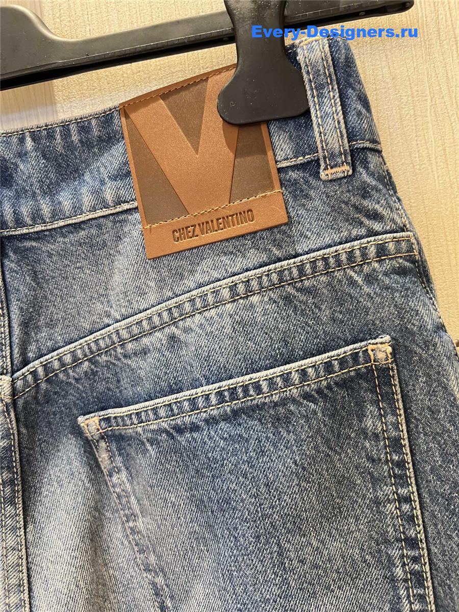 Va1e*ntin0 embroidered wide-leg jeans