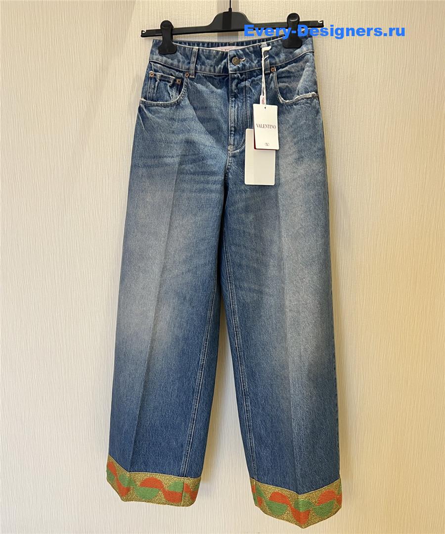 Va1e*ntin0 embroidered wide-leg jeans
