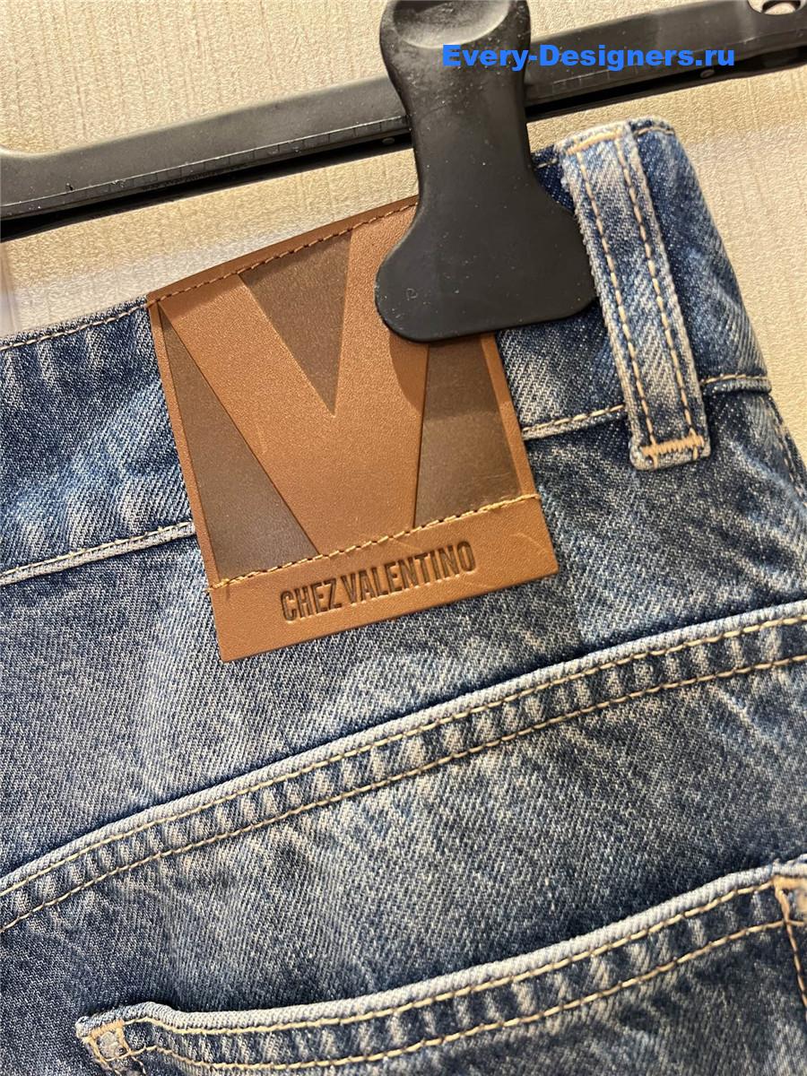 Va1e*ntin0 embroidered wide-leg jeans