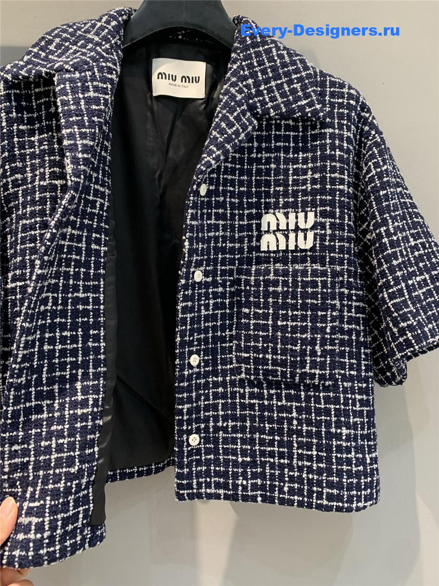 Miu Miu Checked Tweed Jacket Black