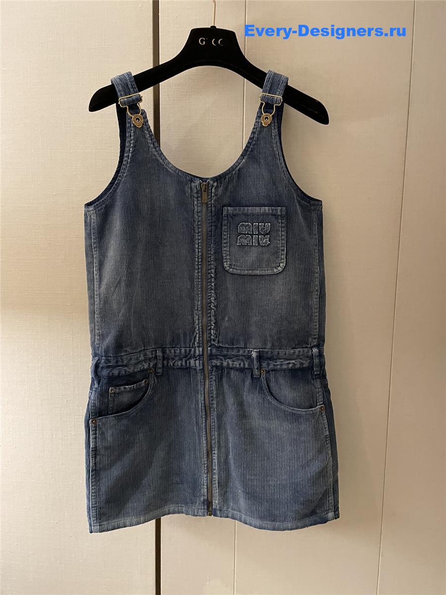 Miu Miu Sapphire Blue Corduroy Mini-Dress