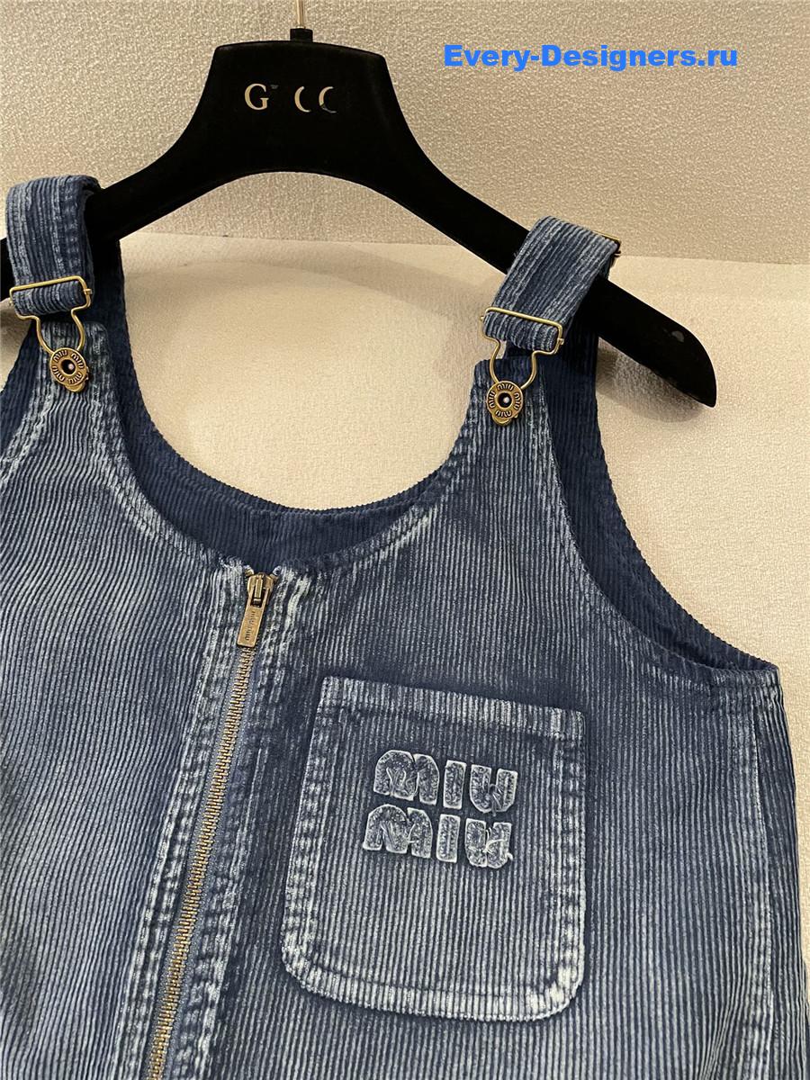 Miu Miu Sapphire Blue Corduroy Mini-Dress