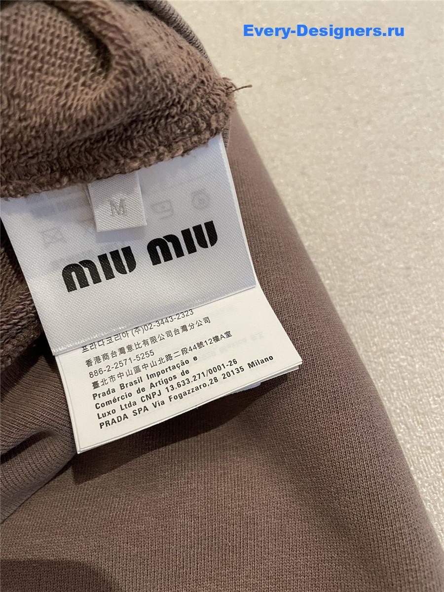 Miu Miu Logo Zip-Up Hoodie in Brown