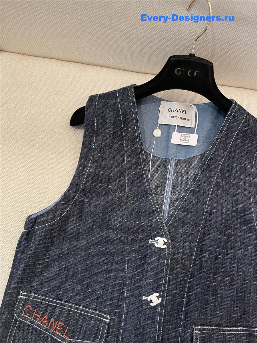 Ch**el logo blue denim vest