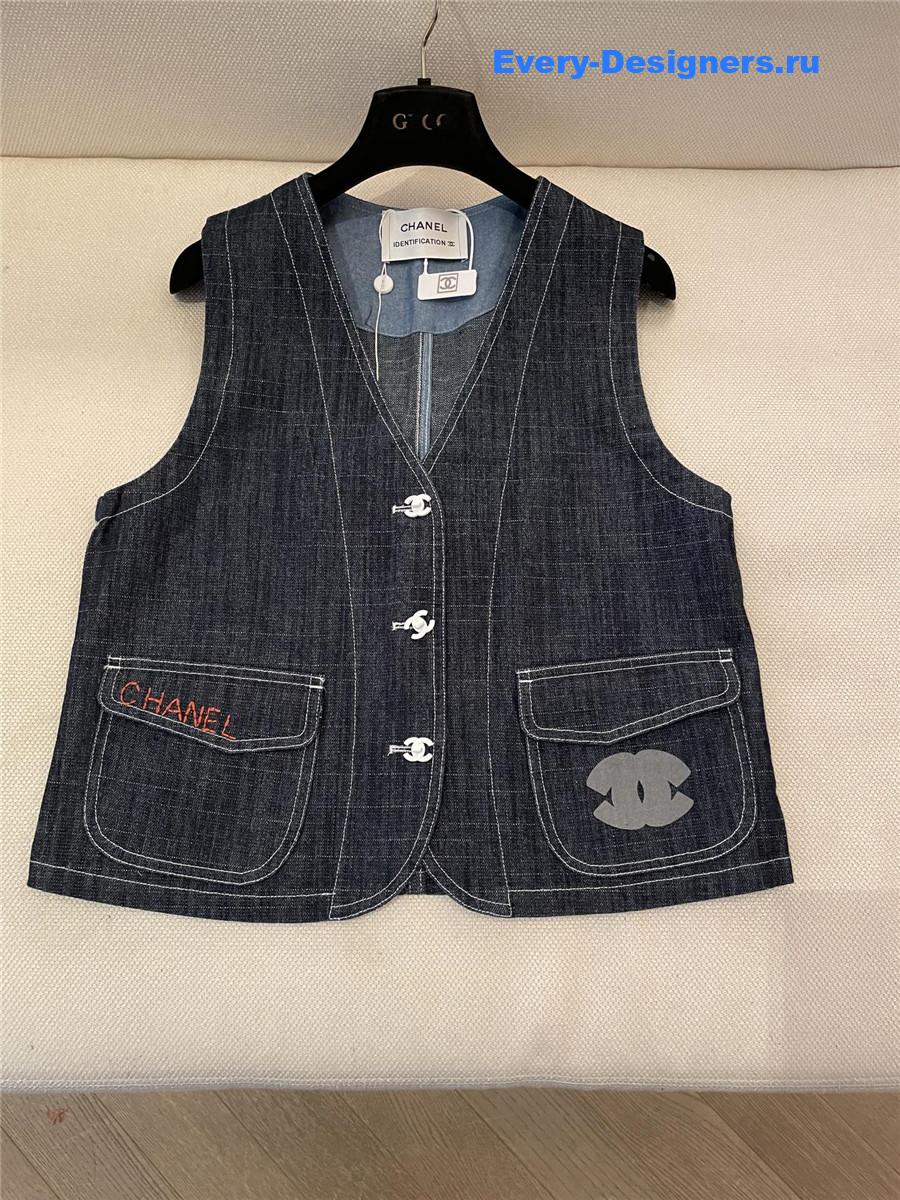 Ch**el logo blue denim vest