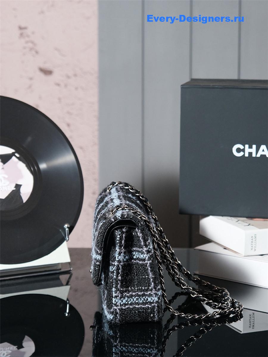 Ch**el black blue tweed flap bag